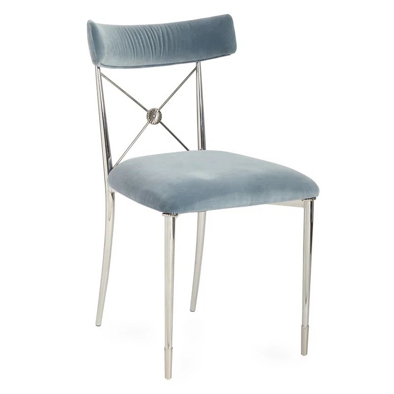 Sky Blue Velvet Upholstered Cross Back Side Chair