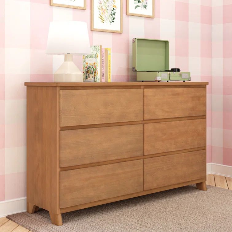 Whitewash Solid Pine Wood Farmhouse 6-Drawer Dresser