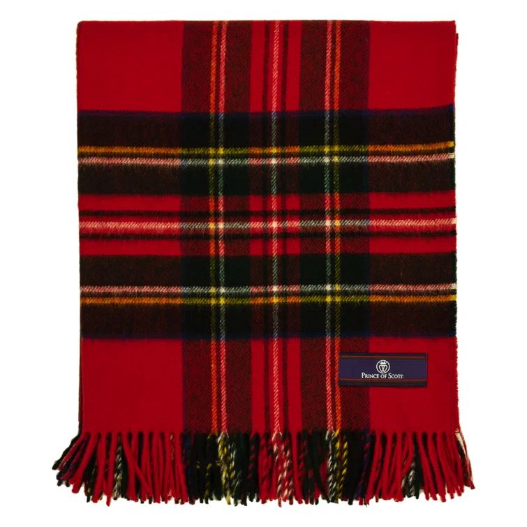 Red Merino Wool Tartan Tweed Throw Blanket