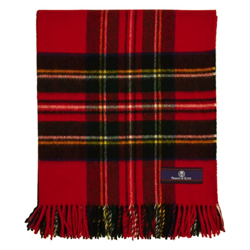 Red Merino Wool Tartan Tweed Throw Blanket