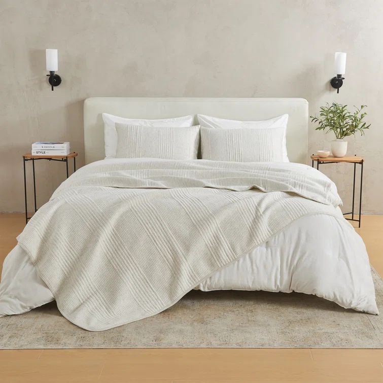 Heathered Oatmeal Twin Cotton Blend Jersey Knit Quilt Set