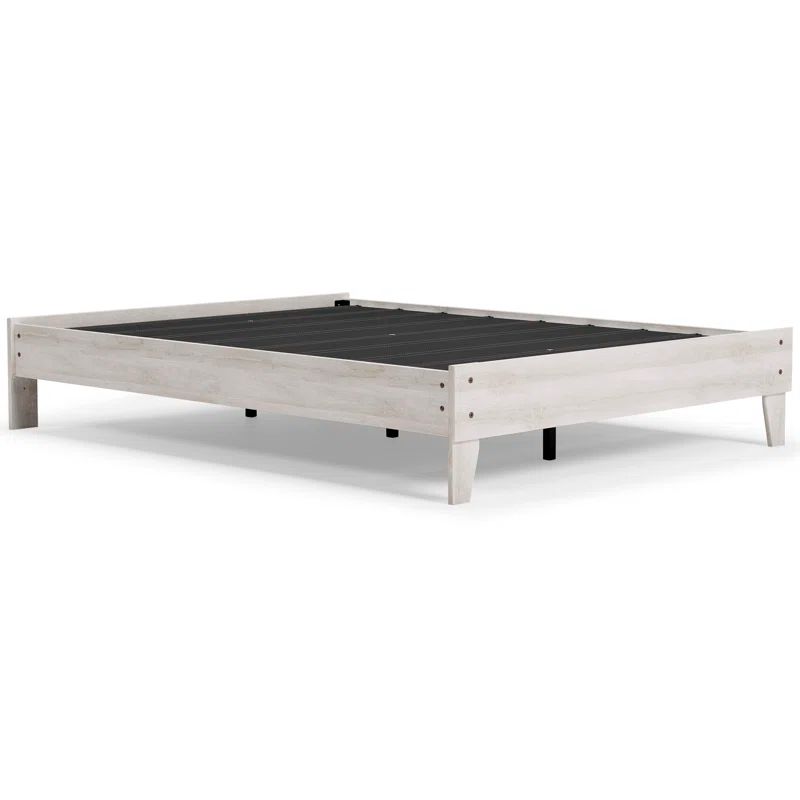Chic Provincial Queen Platform Bed with Wood Frame in White & Dark Charcoal