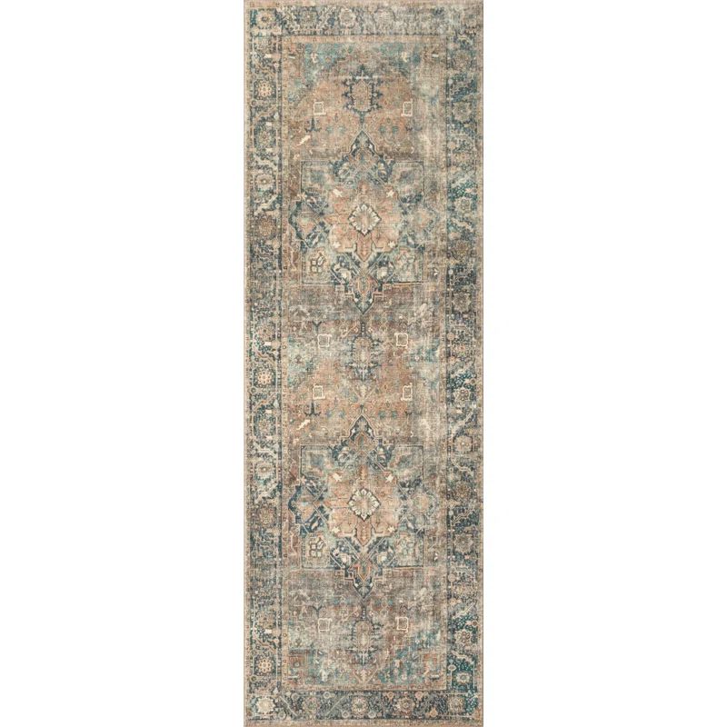 Blue and Beige Oriental Synthetic Runner Rug 2' x 5'