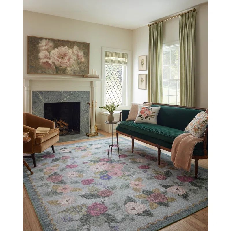 Sky Floral Polyester 2'-0" x 5'-0" Accent Rug