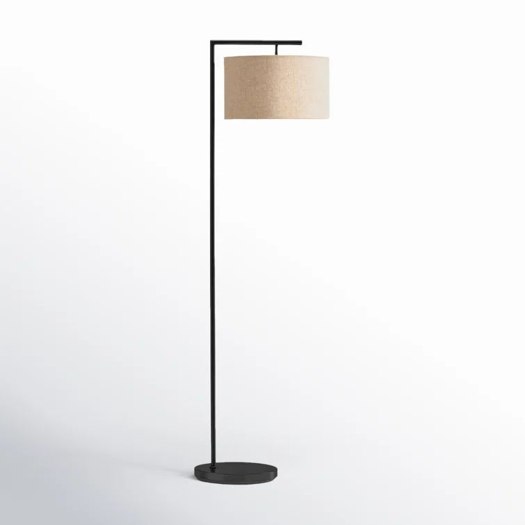 Black 60 in. LED Floor Lamp with Fabric Drum Shade