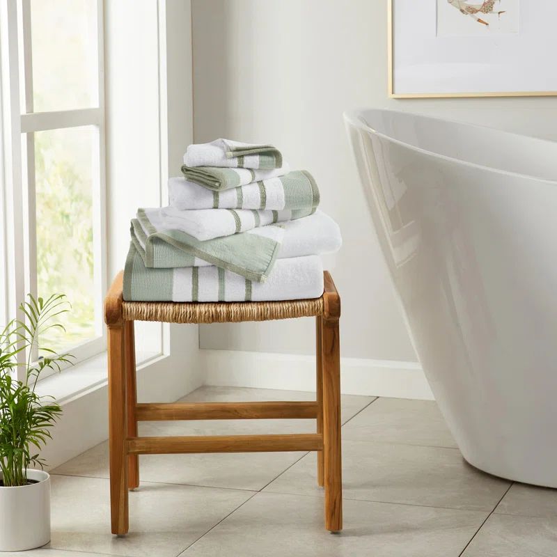 Desert Sage Green and White Cotton Washcloth Set