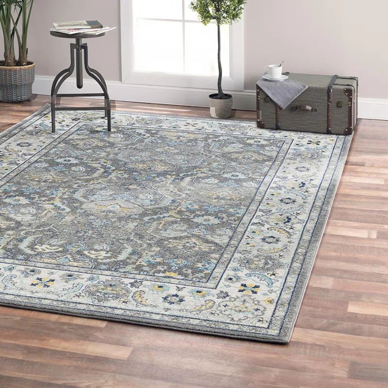Chelsea Gray Floral Synthetic Rectangular Area Rug