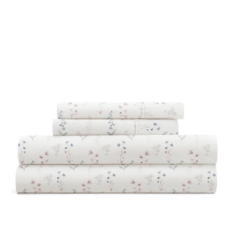 King Painted Meadow Ivory Floral Microfiber Sheet Set