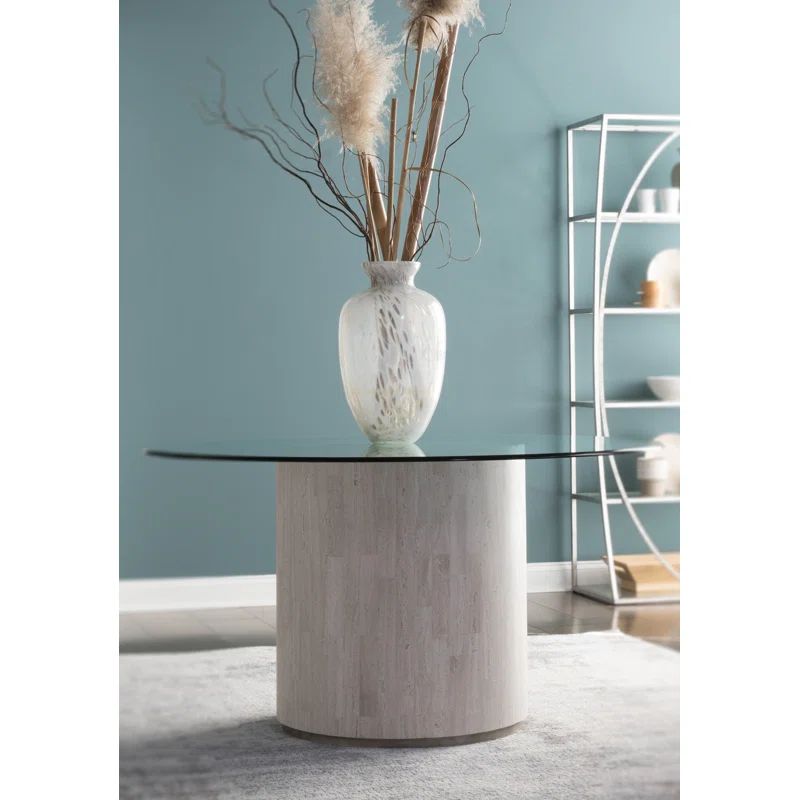 Cassio 56'' Beige Travertine and Glass Round Dining Table