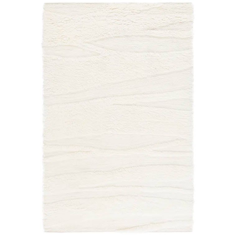 Ivory Hand-Tufted Wool Shag Area Rug with Fringe, 8' x 10'