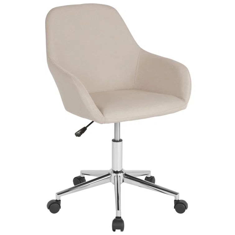 Ergonomic Mid-Back Swivel Task Chair in Beige with Chrome Base