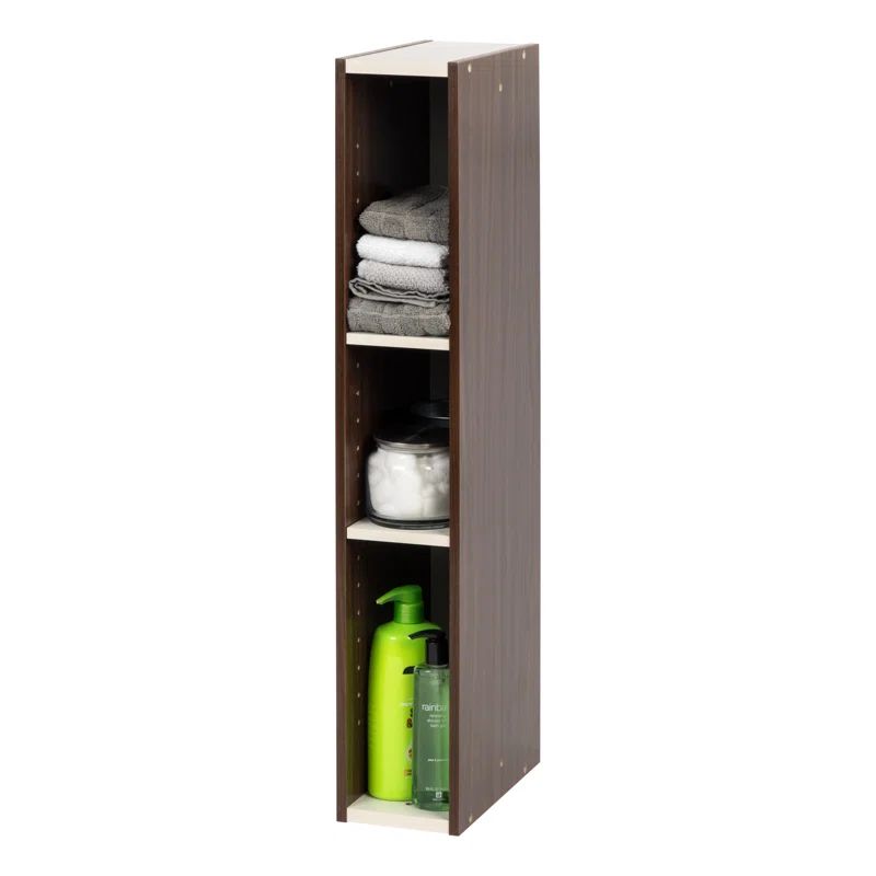 Adjustable Walnut Wood Slim Bookshelf for Tight Spaces