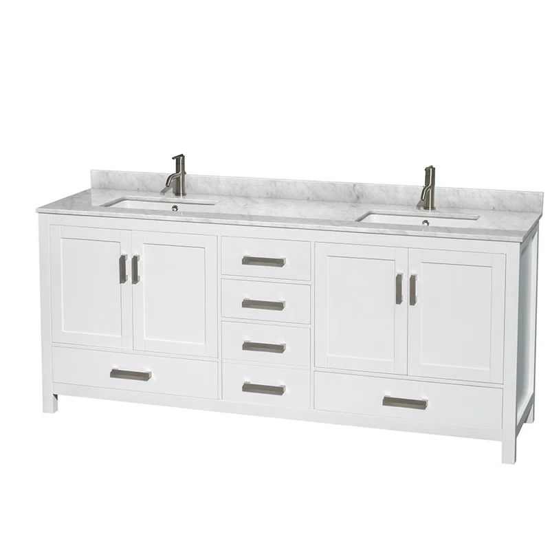 Sheffield 80" White Wood Double Bathroom Vanity with Marble Top