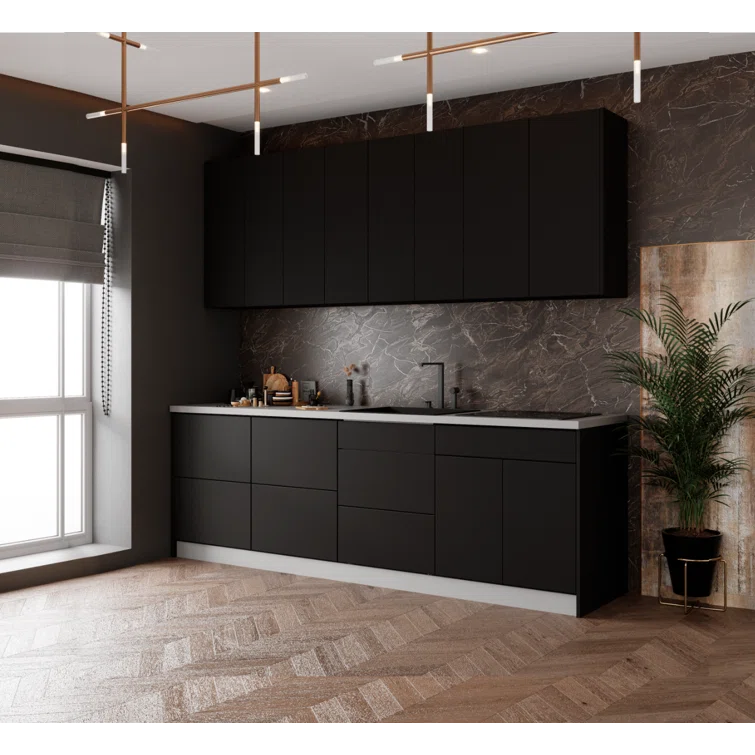 Modern Grey and Driftwood Kitchen Base Cabinet Set