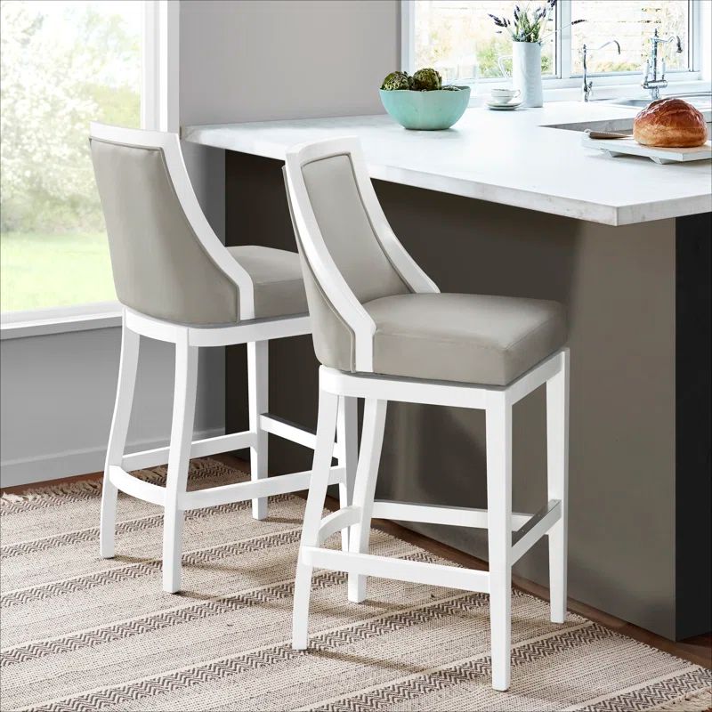 Ellie 22.5" White Rubberwood Swivel Bar Stool with Memory Return