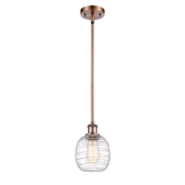 Antique Copper 9'' Mini Drum Pendant Light with Glass Shade