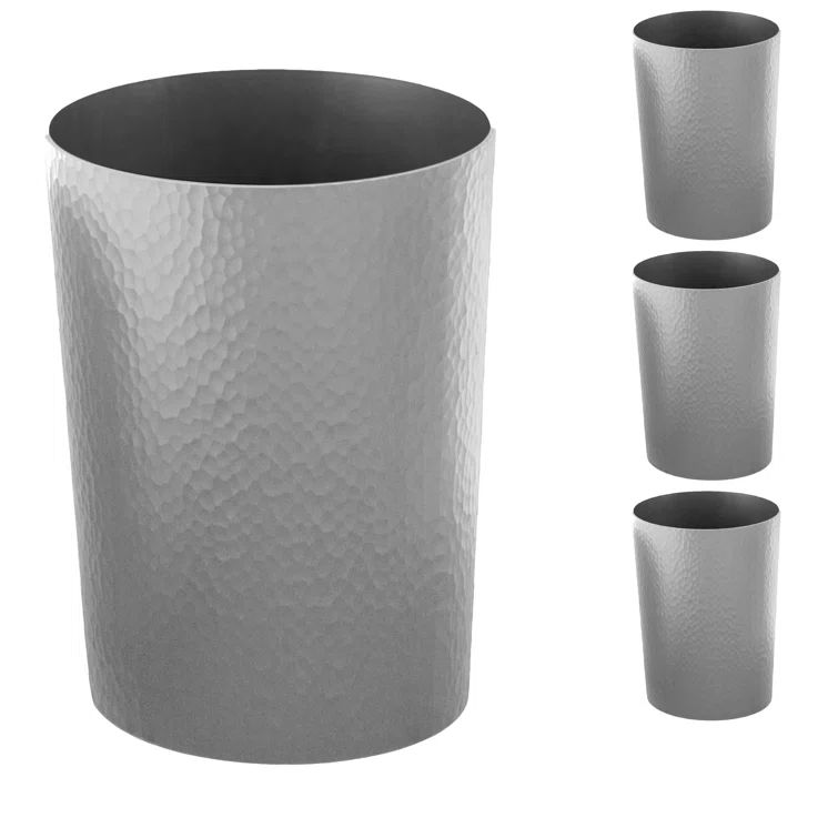 Silver Hammered Textured Plastic Bathroom Wastebasket Set