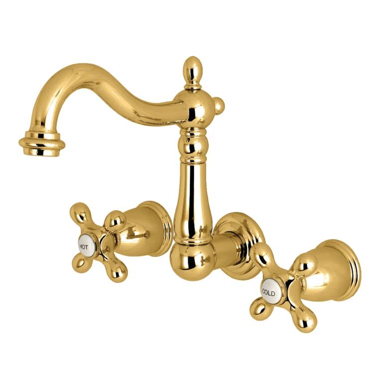 Heritage 8" Antique Brass Cross-Handle Wall Mount Faucet