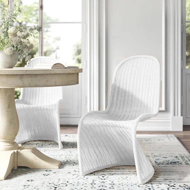 Modern White Metal and Cane Curved Side Chair Set