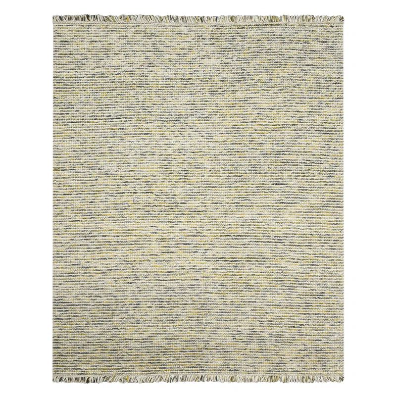 Heathered Cableknit Hand-Woven Wool Ivory Rectangular Rug 5' x 7'