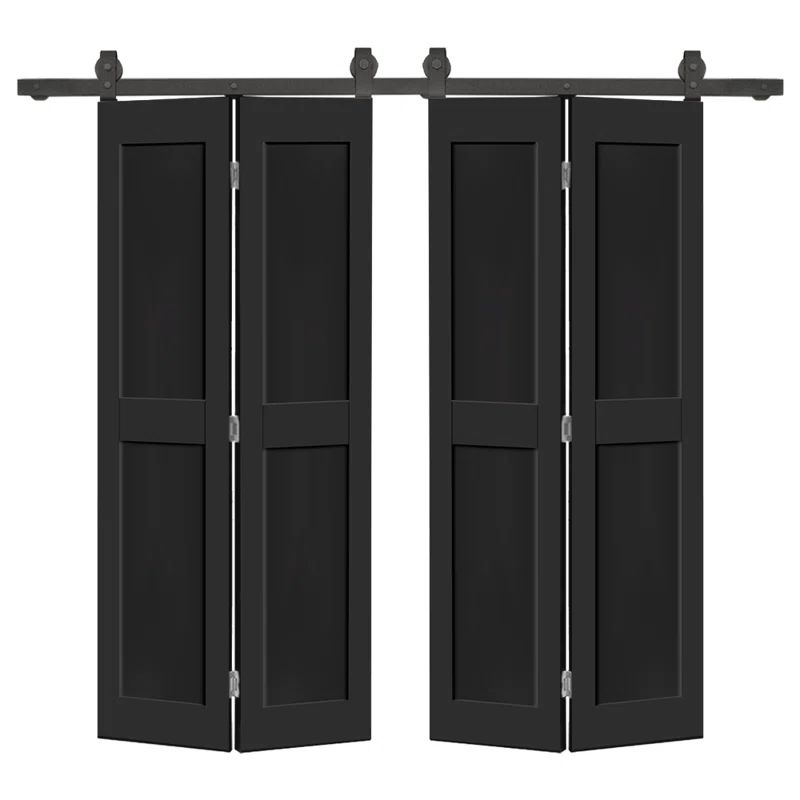 72" x 80" Black Composite Double Bi-Fold Door with Barn Door Hardware Kit