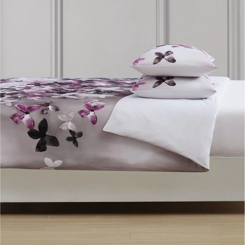 King White Cotton Butterfly Comforter Set with Shams