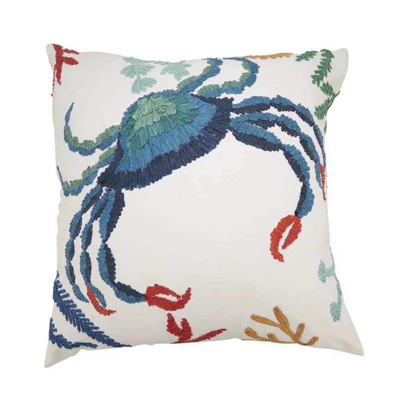 Colorful Coastal Crab Design Cotton Throw Pillow