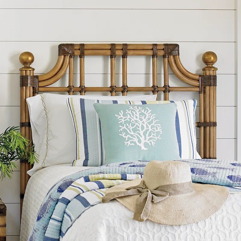 Twin Palms Leather-Wrapped Bamboo Twin Headboard in Gold Leaf
