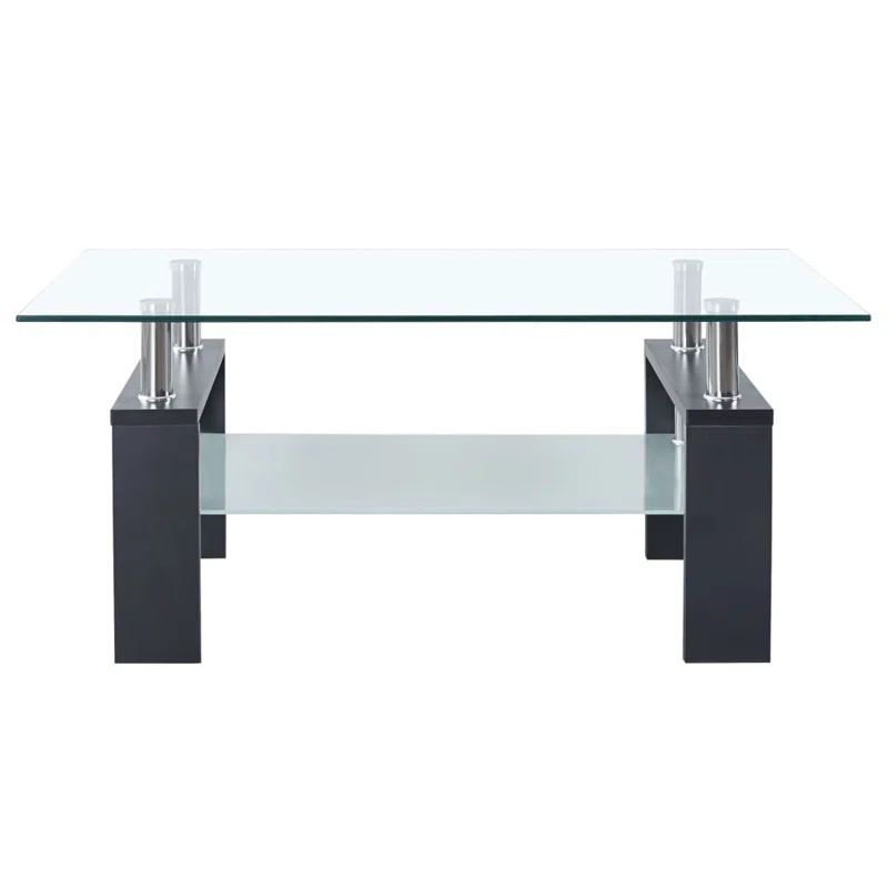 Gray and Transparent Glass Coffee Table with Melamine Legs