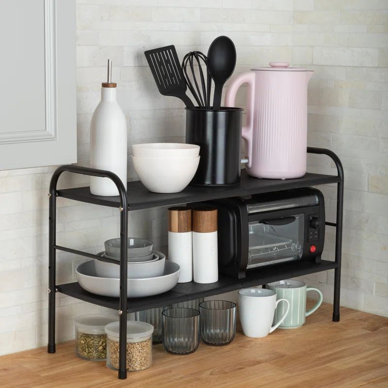 Black Adjustable 2-Tier Under Sink Organizer with Removable Panels