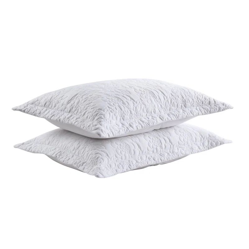 White Embroidered Polyester Standard Pillow Shams Set