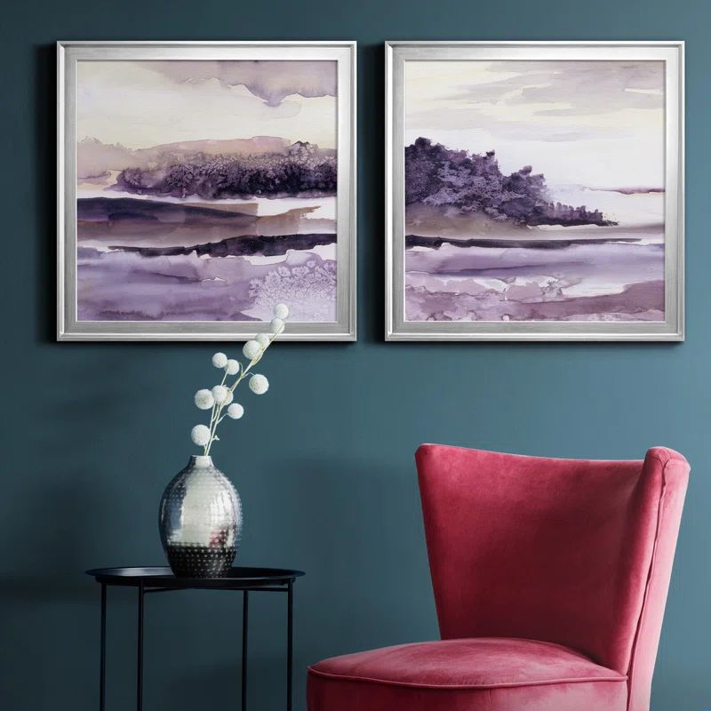 Silver Framed Abstract Purple Canvas Print Set