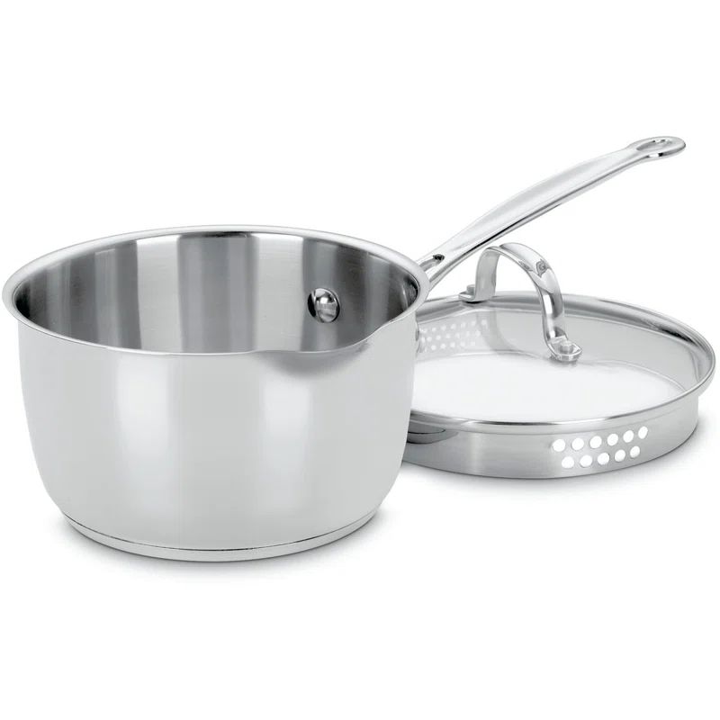 Silver Stainless Steel 2-Quart Saucepan with Draining Lid