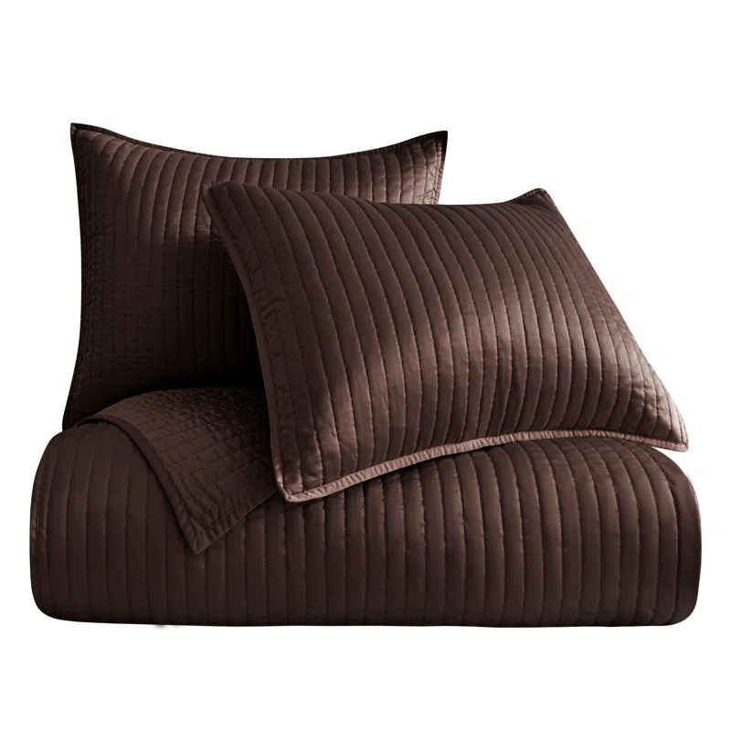 King Size Chocolate Satin Channel Quilt Set