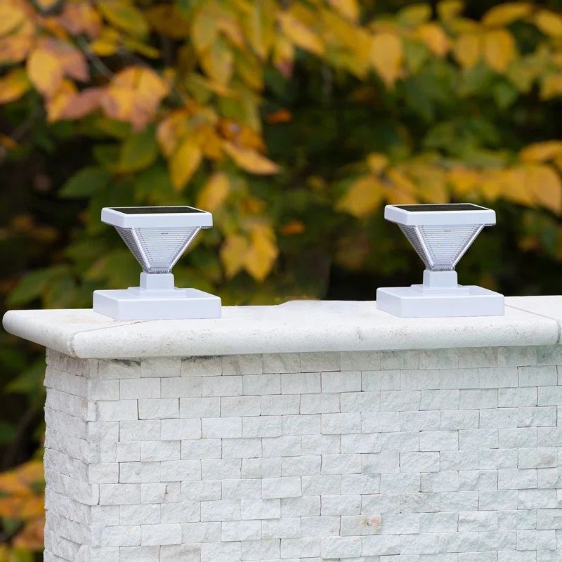 Luxor White Solar LED Post Cap Lights with Dusk to Dawn Mode (Set of 2)