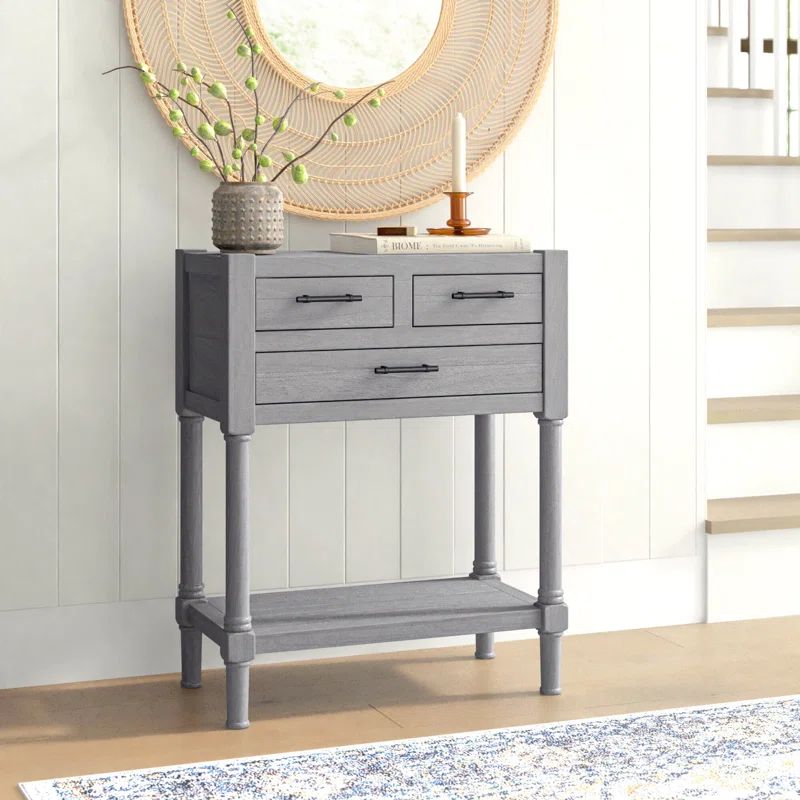 Gray Pine and Steel Console Table with Storage