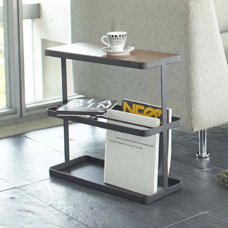 SlimFit Dark Brown Wood and Black Metal Narrow Side Table with Storage
