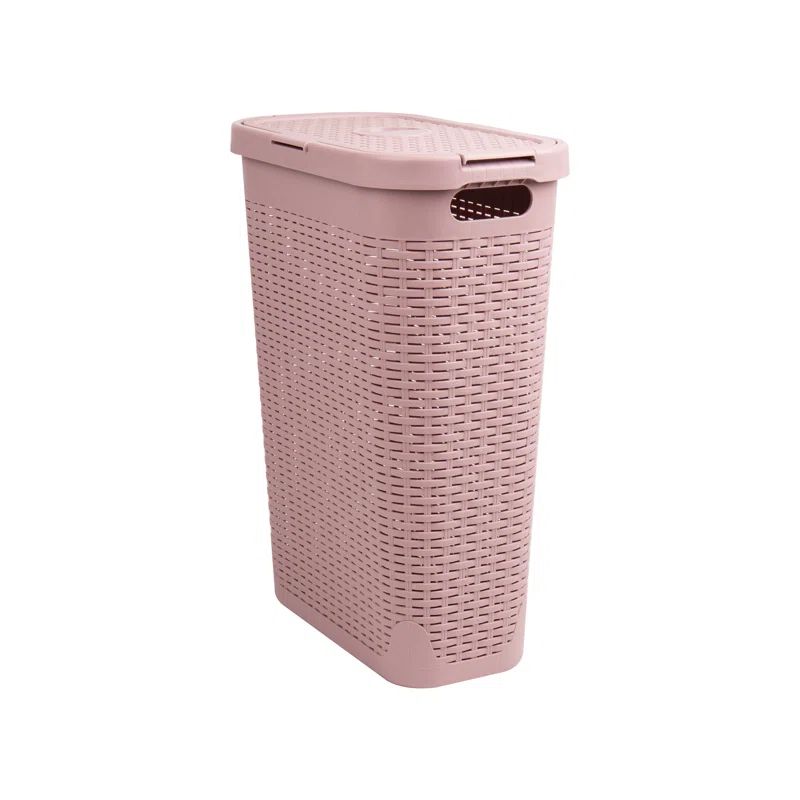 Pink Wicker Design Upright Hamper with Lid for Kids
