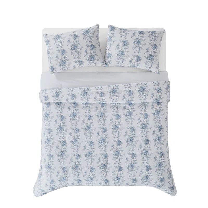 Full White Cotton Reversible Floral Comforter Set