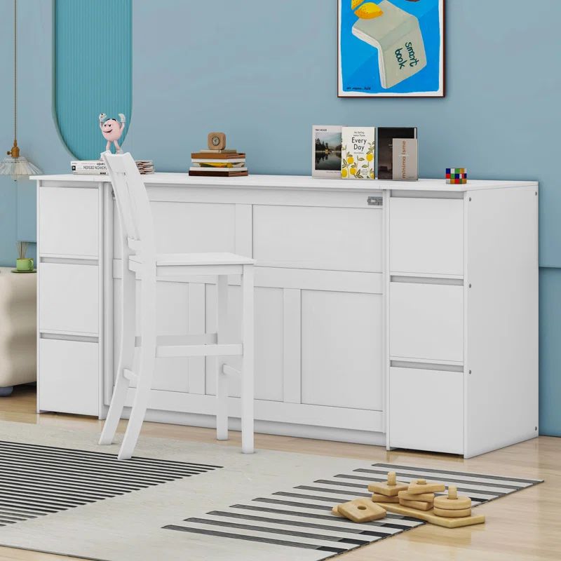 White Full Size Murphy Bed with Drawers and USB Ports
