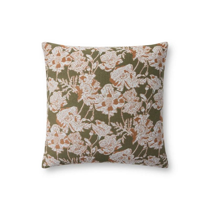 Matilda Olive and Orange Floral 18'' Square Pillow Cover
