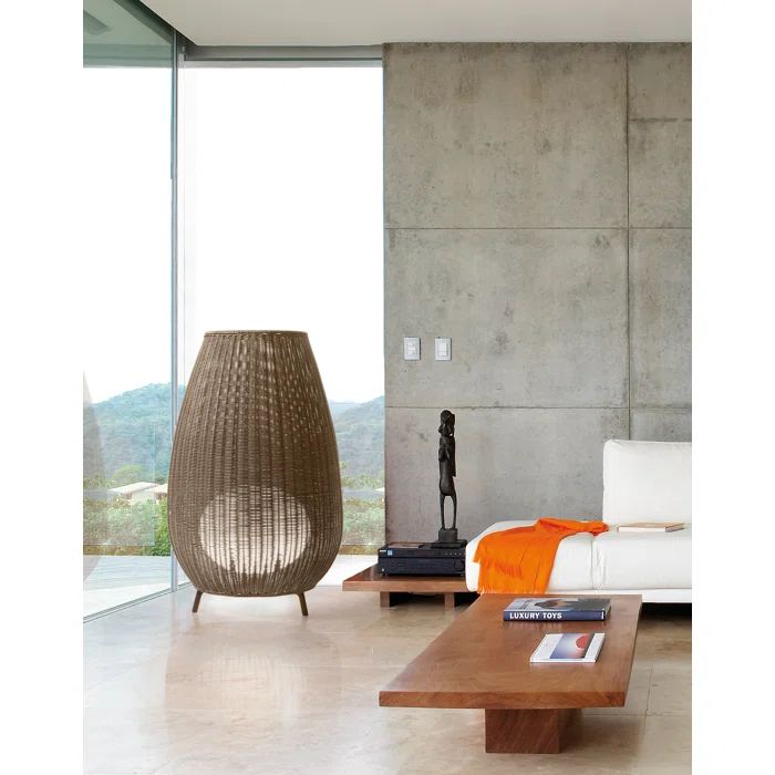 Amphora 53.94" Rattan Brown LED Outdoor Floor Lamp