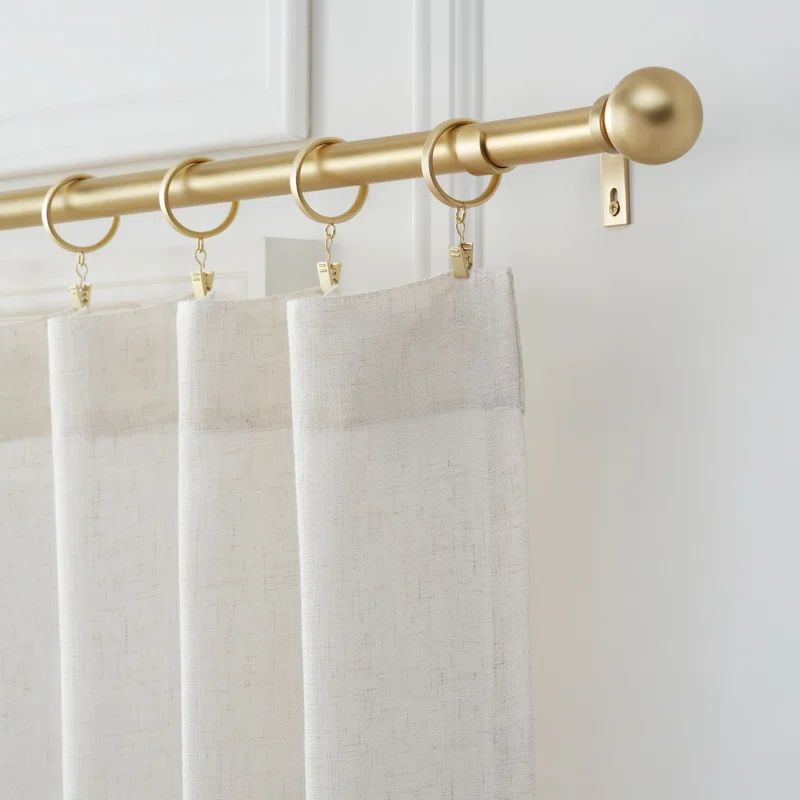 Adjustable Satin Gold Steel Curtain Rod with Modern Ball Finials