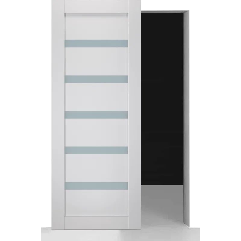 Leora 30 in. White and Frosted Glass Sliding Barn Door Kit