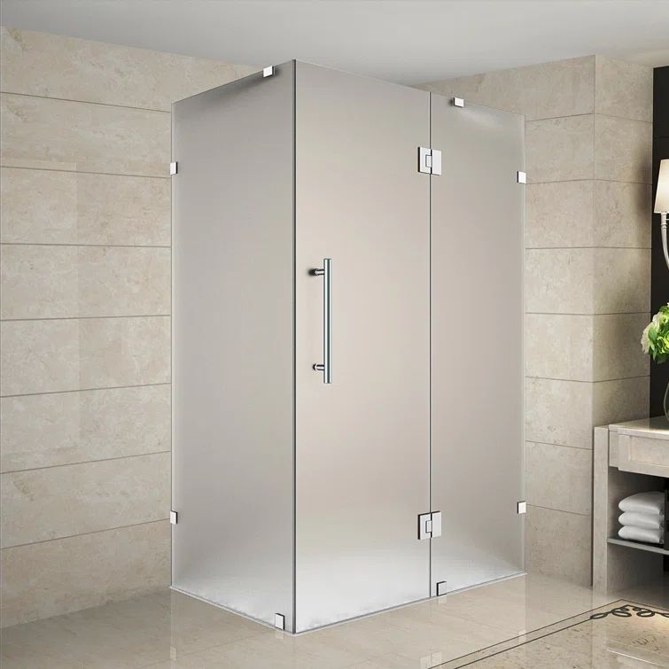 Avalux 32" x 72" Frameless Frosted Glass Shower Enclosure in Chrome