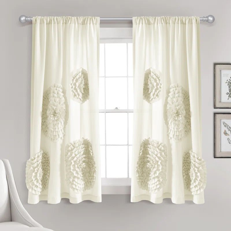 Ivory Floral Polyester Semi-Sheer Rod Pocket Window Panel