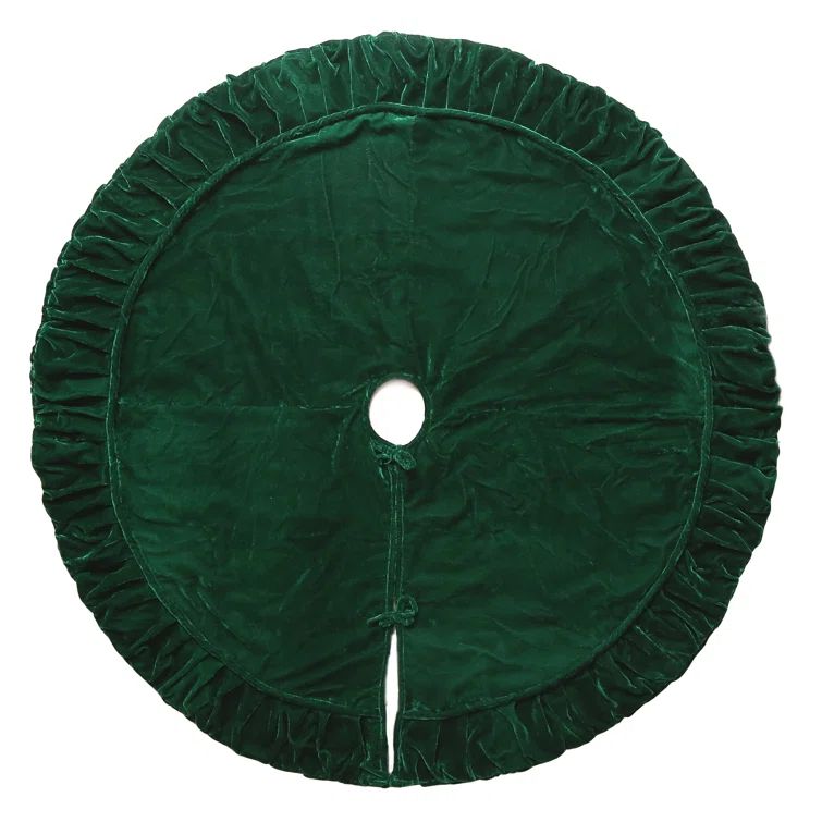 Emerald Green Velvet 60" Christmas Tree Skirt with Drawstring Closure