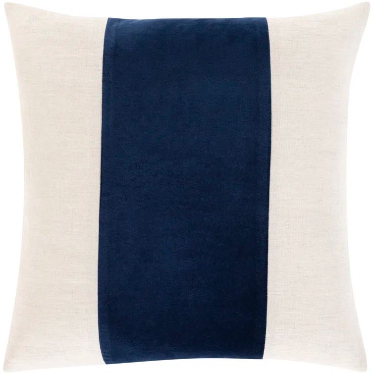 Navy and Ivory Striped Cotton Blend Throw Pillow