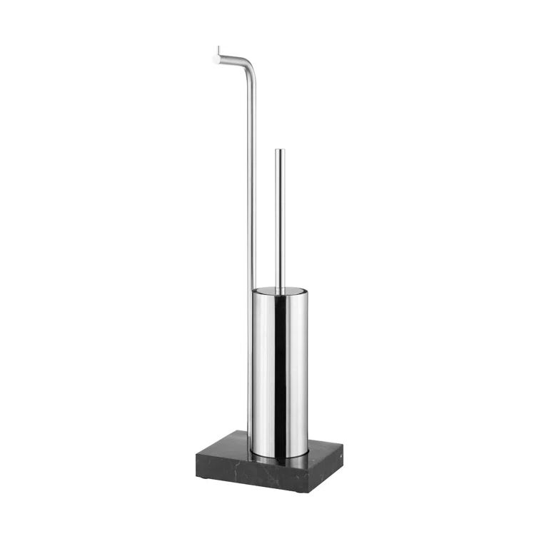 Polished Stainless Steel Toilet Brush Set with Black Marble Base