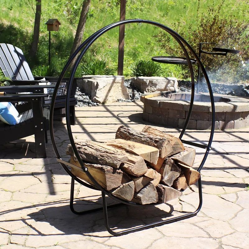 Black Tubular Steel 40-Inch Round Firewood Log Rack